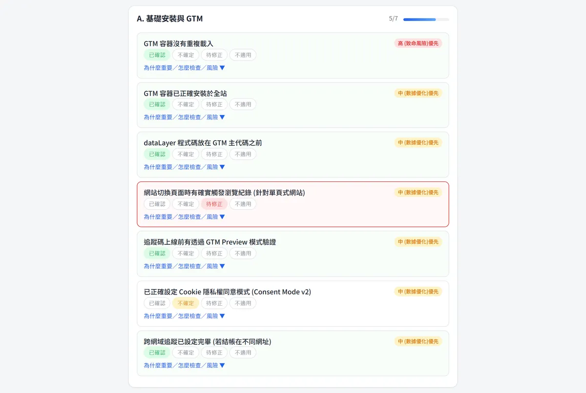 tracking-helper-tool 追蹤健檢清單畫面